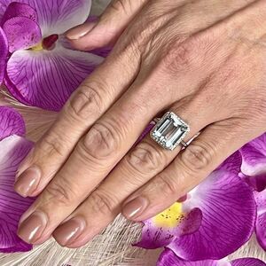 Diamond Aquamarine Ring Size 6.75 14k Gold 6.25 TCW Certified $5,950 120671